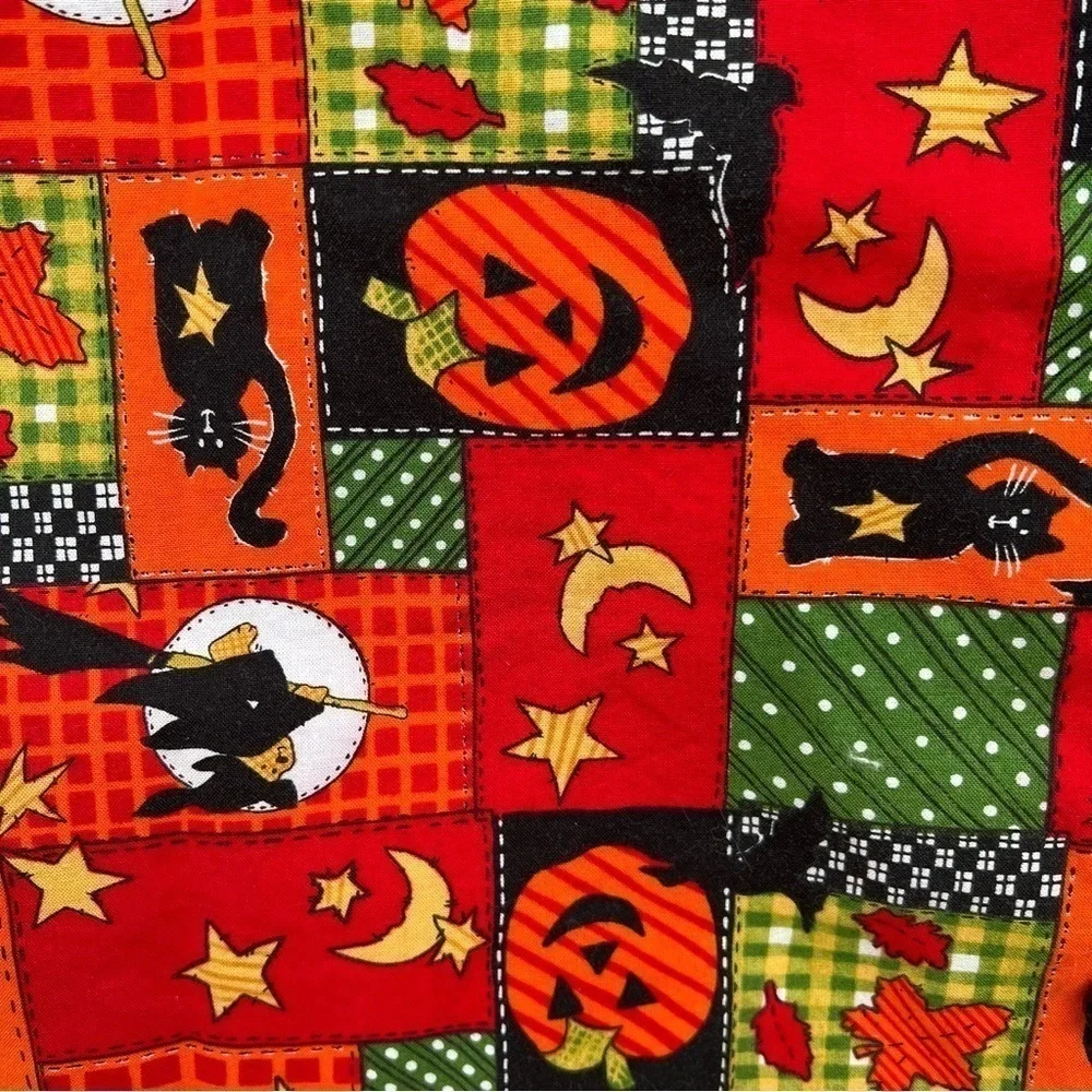VTG Basic Editions Halloween Patchwork Vest Jack-O-Lantern Cats Witches XL GUC